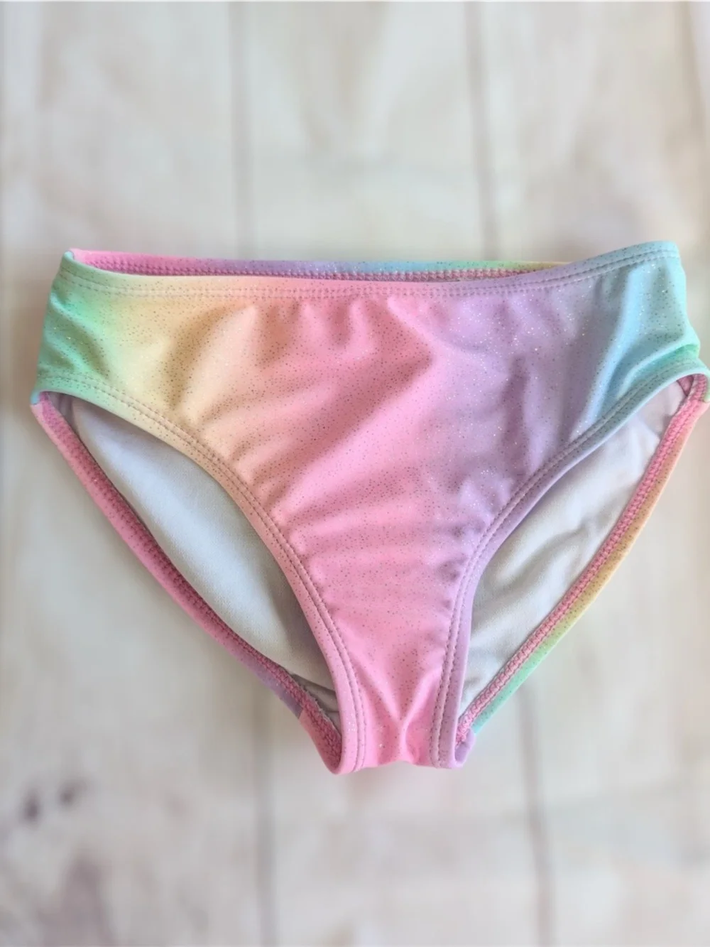 Kinnly girls Swim bikini bottoms rainbow pastel size 6X sparkle swimming beach